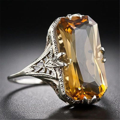 Anillo Hueco Citrina Tallado Estilo Europa y América - Image 4