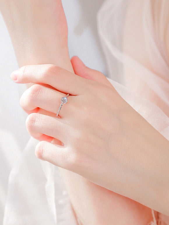 Anillo de Piedra Luna Plata Esterlina Ajustable para Mujer