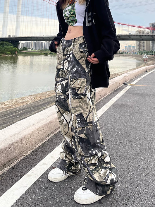 Pantalón Cargo Vintage Camo de Pierna Ancha con Bolsillos - Image 8