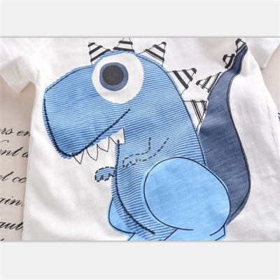 Conjunto Infantil Dinosaurio Cartoon con Franjas - Playera y Shorts - Image 2