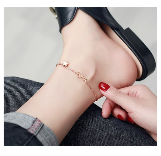 Pulsera Tobillera Acero Titanio 316L Estrella de la Suerte Oro Rosa - Joya Resistente para Mujer - Image 5