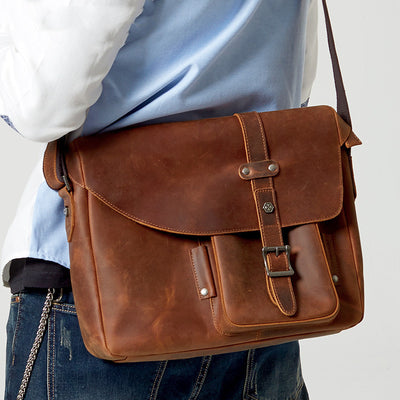Bolso Mensajero de Cuero Retro para Hombre - Gran Capacidad - Image 12
