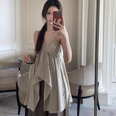 Chaleco Lino Irregular con Tirantes Finos para Vacaciones