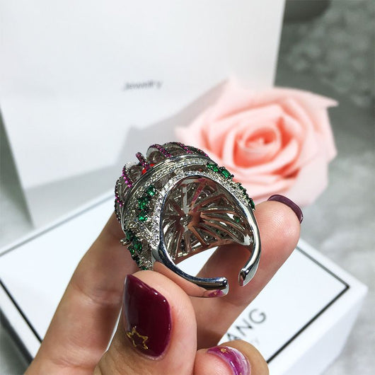 Anillo de Diamantes Personalizados con Circón Multicolor y Jaula Decorativa - Image 5