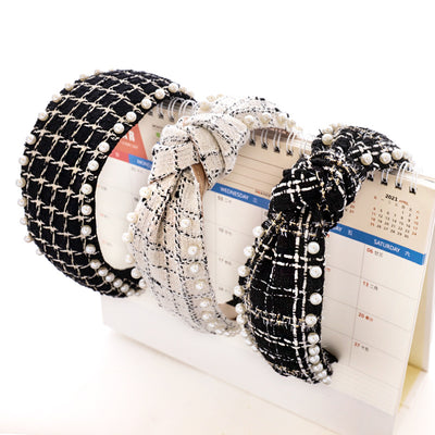 Diadema de Perlas Étnica con Tela Escocesa Clásica - Image 16