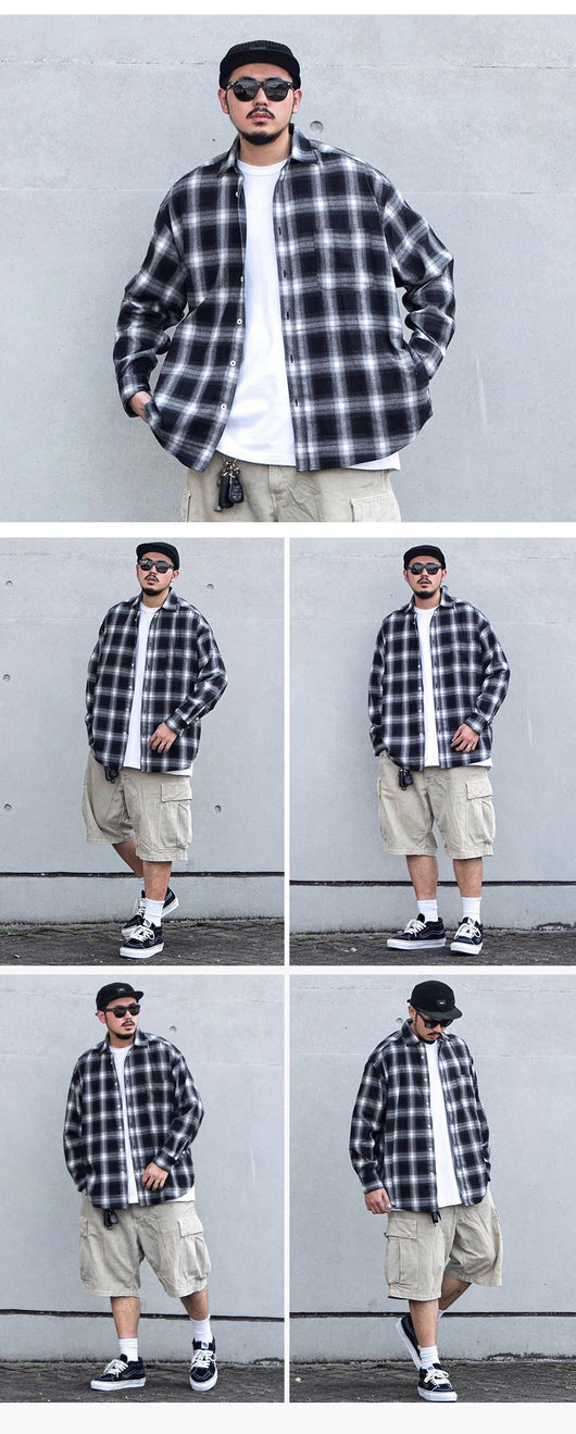 Camisa Tipo Cuadros Japonesa Manga Larga Hombre - Chaqueta de Trabajo Oversize - Image 10