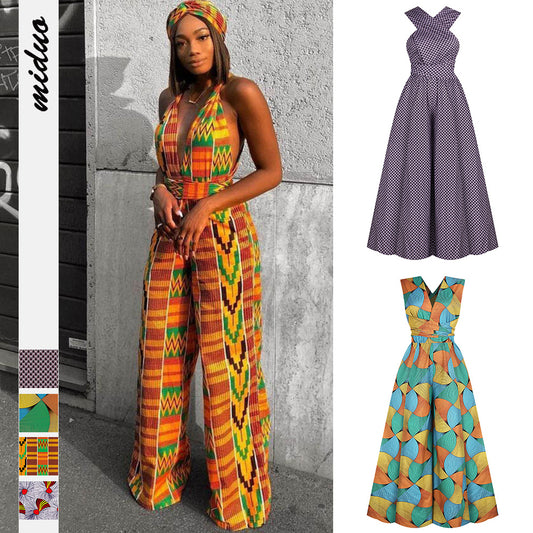 Jumpsuit Estilo Africano con Estampado Digital y Tirantes Ajustables
