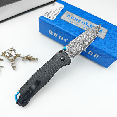 Cuchillo Portátil Butterfly BM535 Damasco con Funda de Cuero - Image 4