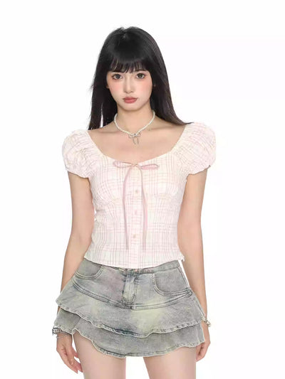 Blusa Corta con Mangas Abullonadas y Moño - Image 7