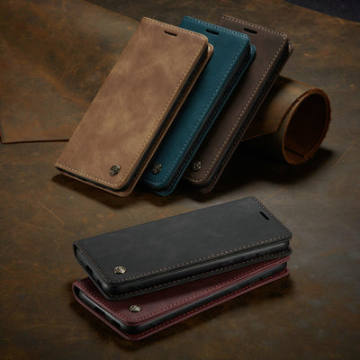 Funda Magnética Anti-caídas con Flip de Cuero Premium