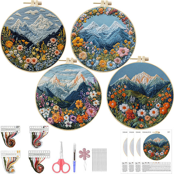 Kit Completo de Bordado Artesanal Estilo Montaña - Material DIY para Arte Textil