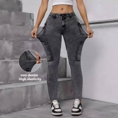Jeans Elegantes con Tela Multielástica e Impresión Digital Denim