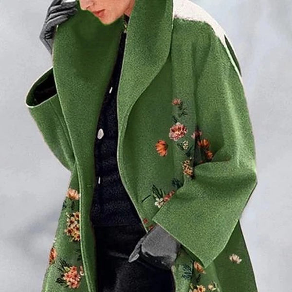 Chaqueta Tipo Blazer Cuello Verde con Estampados Universitarios Europeos y Americanos
