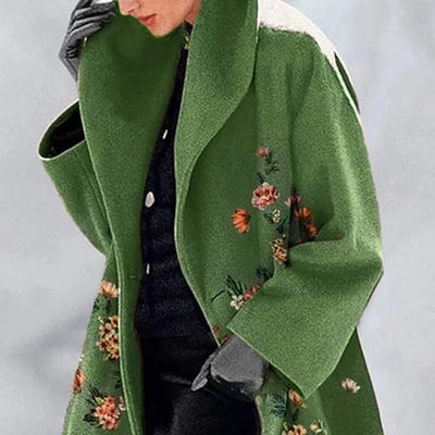 Chaqueta Tipo Blazer Cuello Verde con Estampados Universitarios Europeos y Americanos