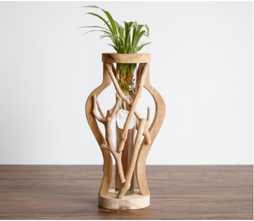 Jarrón de Madera Maciza Artesanal con Diseño Decorativo para Flores y Plantas Hidropónicas - Image 10