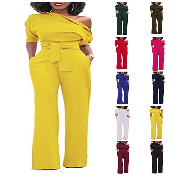 Pantalón Ancho con Hombros Descubiertos y Botones