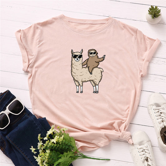 Camiseta Unisex Estampado Gafas Perezoso en Motocicleta - Diseño Europeo Moderno