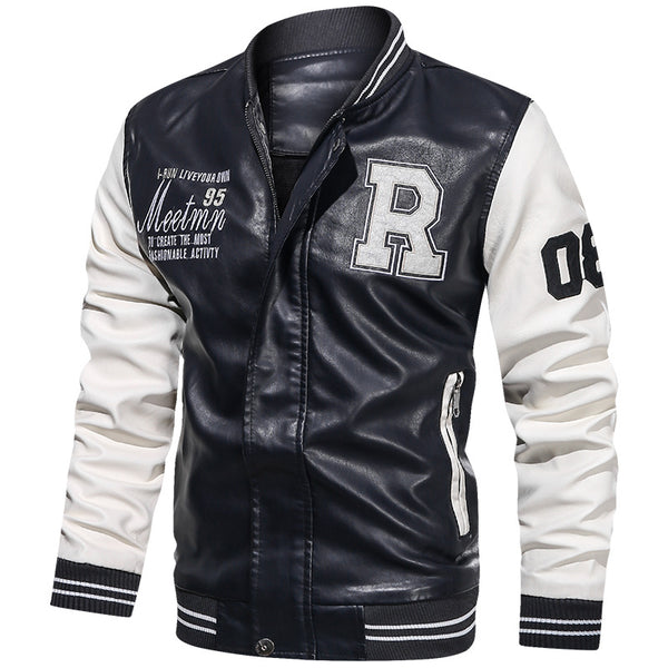 Chaqueta de Cuero PU Acolchada para Motociclista - Estilo Béisbol Hombre