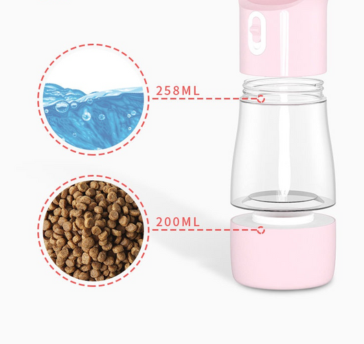 White and clear portable dog water dispenser with a built-in bowl and transparent water reservoir. - Image 3