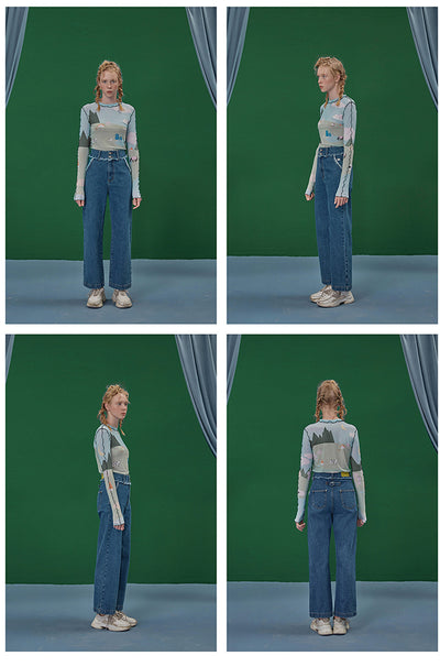 Blusa de Algodón Estampada con Diseño Patchwork y Bajo Texturizado - Image 2