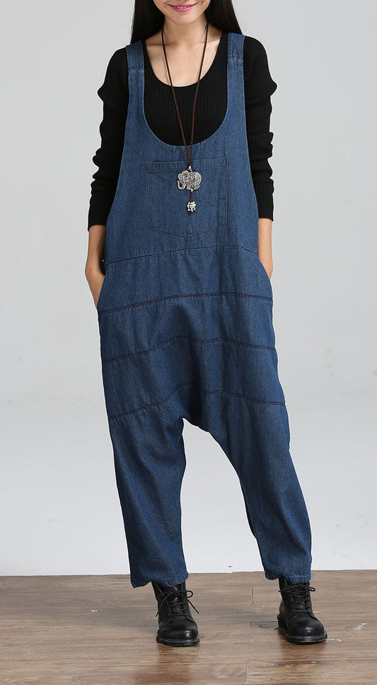 Mono Palazzo Vintage Denim con Tirantes y Bolsillos