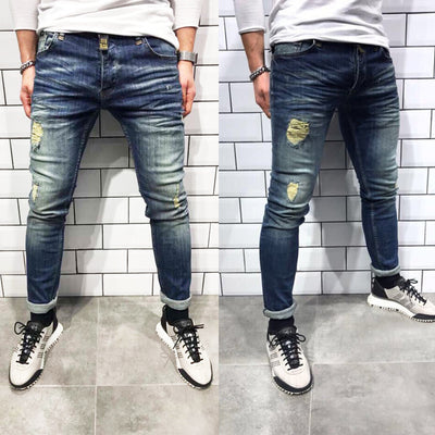Jeans Ajustados con Rotos en Tobillo - Estilo Europeo Moderno
