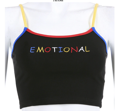 Blusa Deportiva Sexy con Bordado de Letras y Tirantes Ajustables - Estilo Urbano
