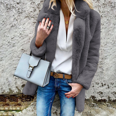 Abrigo Esponjoso de Solapa para Mujer - Manga Larga Otoño Invierno - Image 7