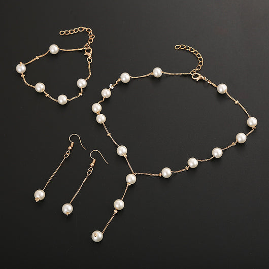 Conjunto de Joyería Perla Elegante: Collar, Aretes y Pulsera - Image 2