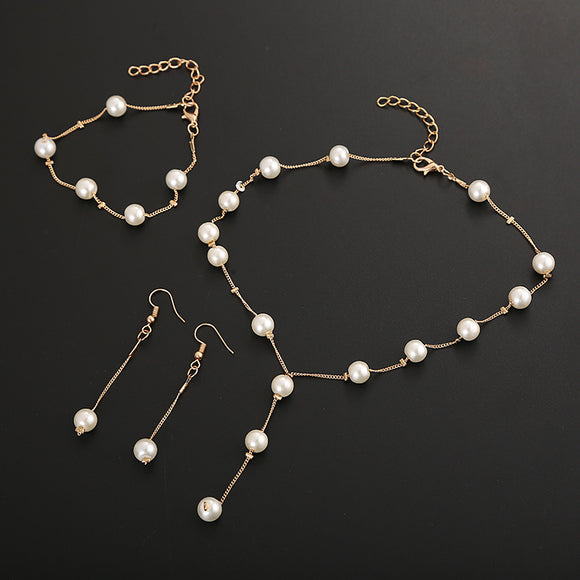 Conjunto de Joyería Perla Elegante: Collar, Aretes y Pulsera