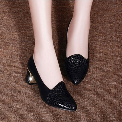 Zapatos de Trabajo Mujer Tacón Grueso Punta Fina Talla Grande Comodidad Profesional - Image 4