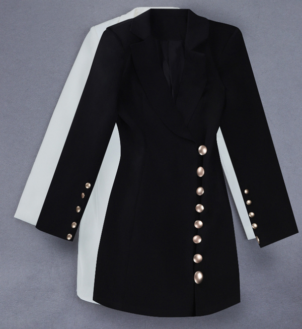 Vestido Sastre Ejecutivo Mujer con Botones Dorados - Diseño Europeo Ajustado