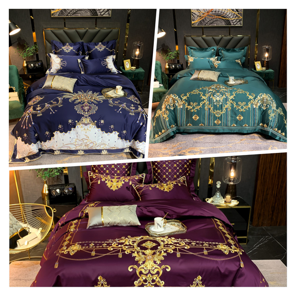 Juego de Cama Floral Bordado Algodón Puro Estilo Europeo