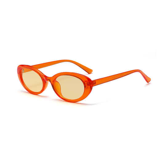 Translucent blue small frame oval sunglasses with light blue lenses on a white background. - Image 14