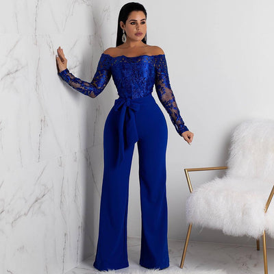 Jumpsuit de Pierna Ancha con Cuello de Encaje - Image 2