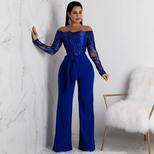Jumpsuit de Pierna Ancha con Cuello de Encaje - Image 2