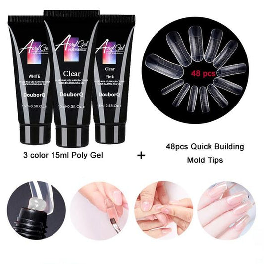 Pack de 3 Colores Polygel con Moldes de Puntas