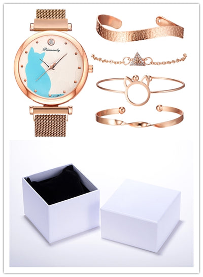 Juego de Reloj y Pulsera con Diseño de Gato para Mujer - Image 24