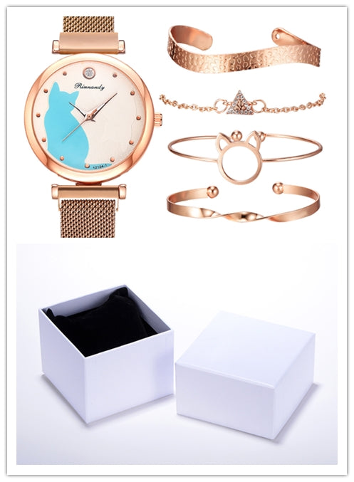 Juego de Reloj y Pulsera con Diseño de Gato para Mujer - Image 24