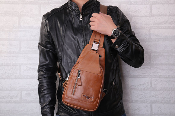Bolsa de Pecho de Cuero Genuino para Hombre - Messenger Deportivo Estilo Coreano