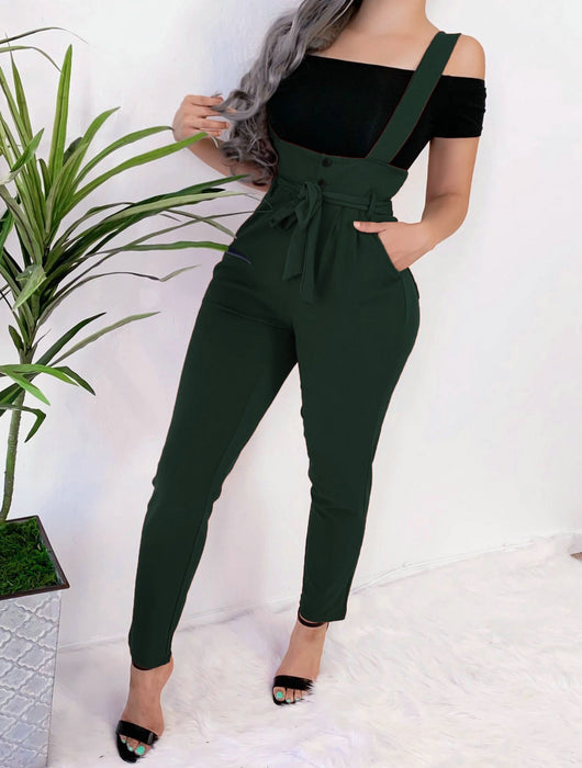 Pantalones casuales slim con tirantes de moda - Image 11