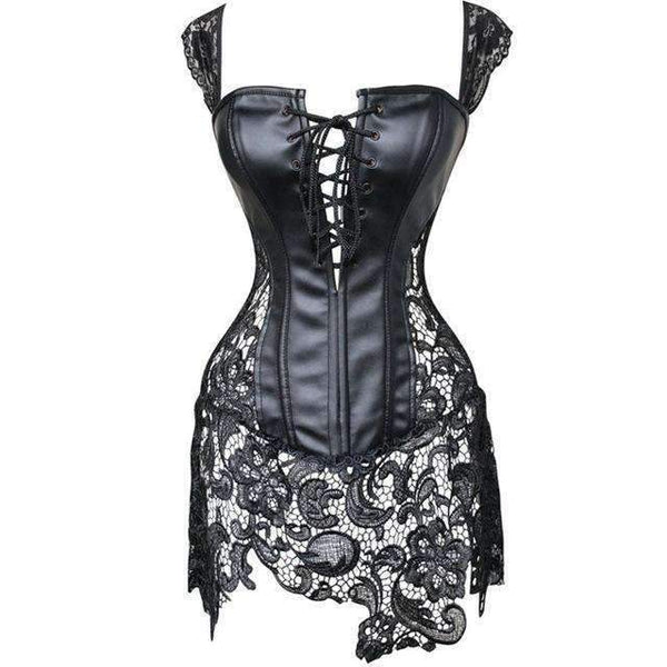 Corsé Steampunk Sexy de Cuero Sintético Negro
