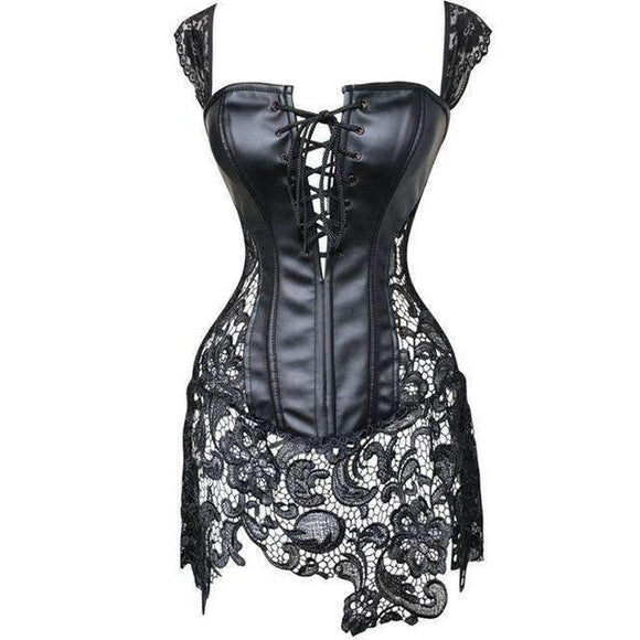 Corsé Steampunk Sexy de Cuero Sintético Negro