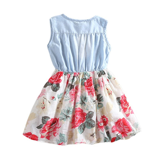 Vestido Infantil sin Mangas de Denim con Estampado Floral - Image 2