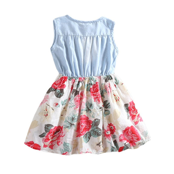 Vestido Infantil sin Mangas de Denim con Estampado Floral