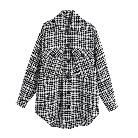 Abrigo Camisa Cuadros Blanco y Negro para Mujer - Estilo Europeo Otoño Invierno - Image 12