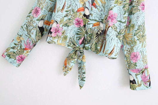Camisa Manga Larga Estampado Floral con Lazo en V - Image 6