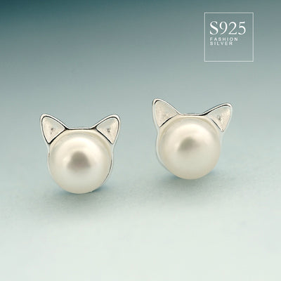 Aretes de Plata 925 con Perlas de Agua Dulce y Diseño de Orejas de Gato - Image 6