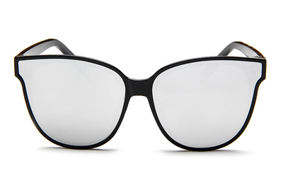 Black frame cat-eye sunglasses with vibrant pink mirrored lenses, suitable for women and fashion trends. - Image 4