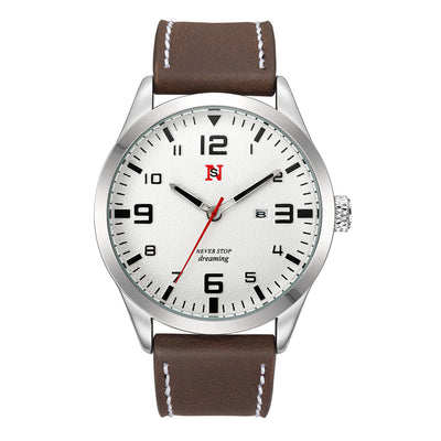 Reloj de Cuarzo para Hombre con Correa de Cuero, Esfera Grande y Calendario - Image 8